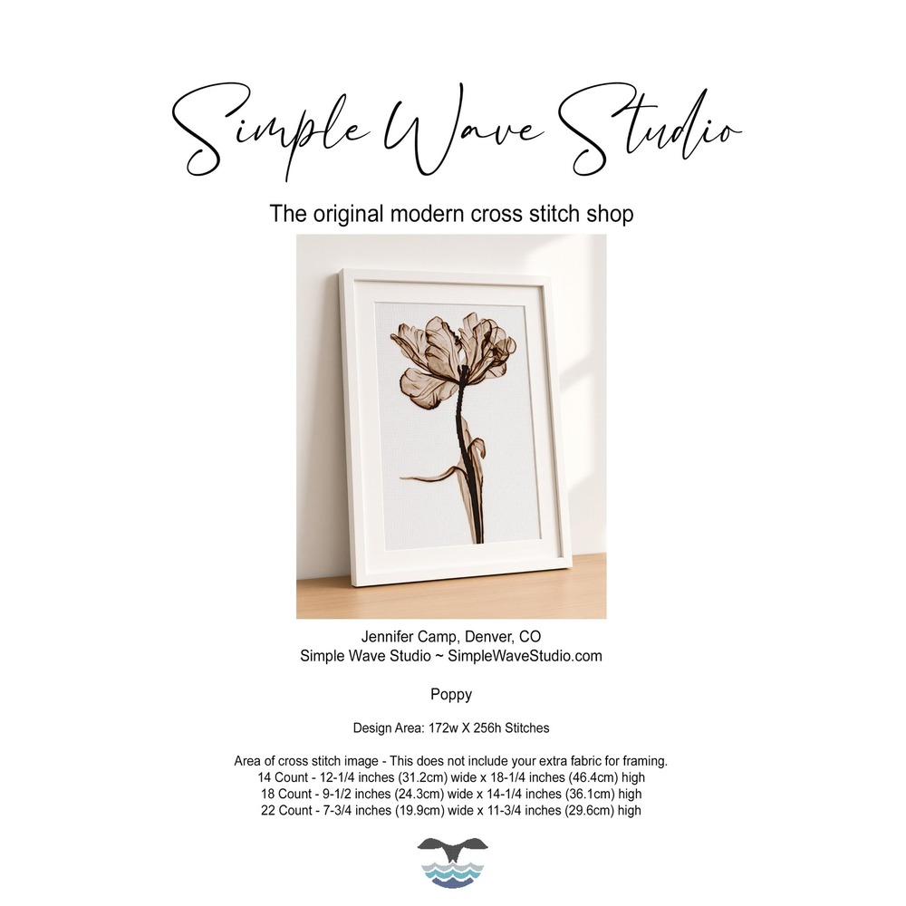 Poppy Flower Translucent Counted Cross Stitch Pattern Chart